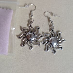 Handcrafted Large Silver Sun Dangle Earrings New